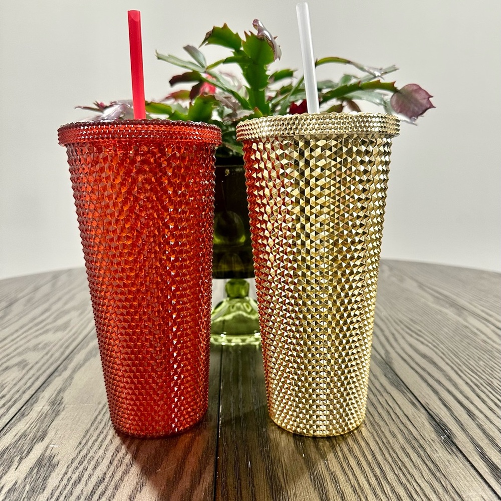 Red and Gold Rhinestone Tumblers (Set)